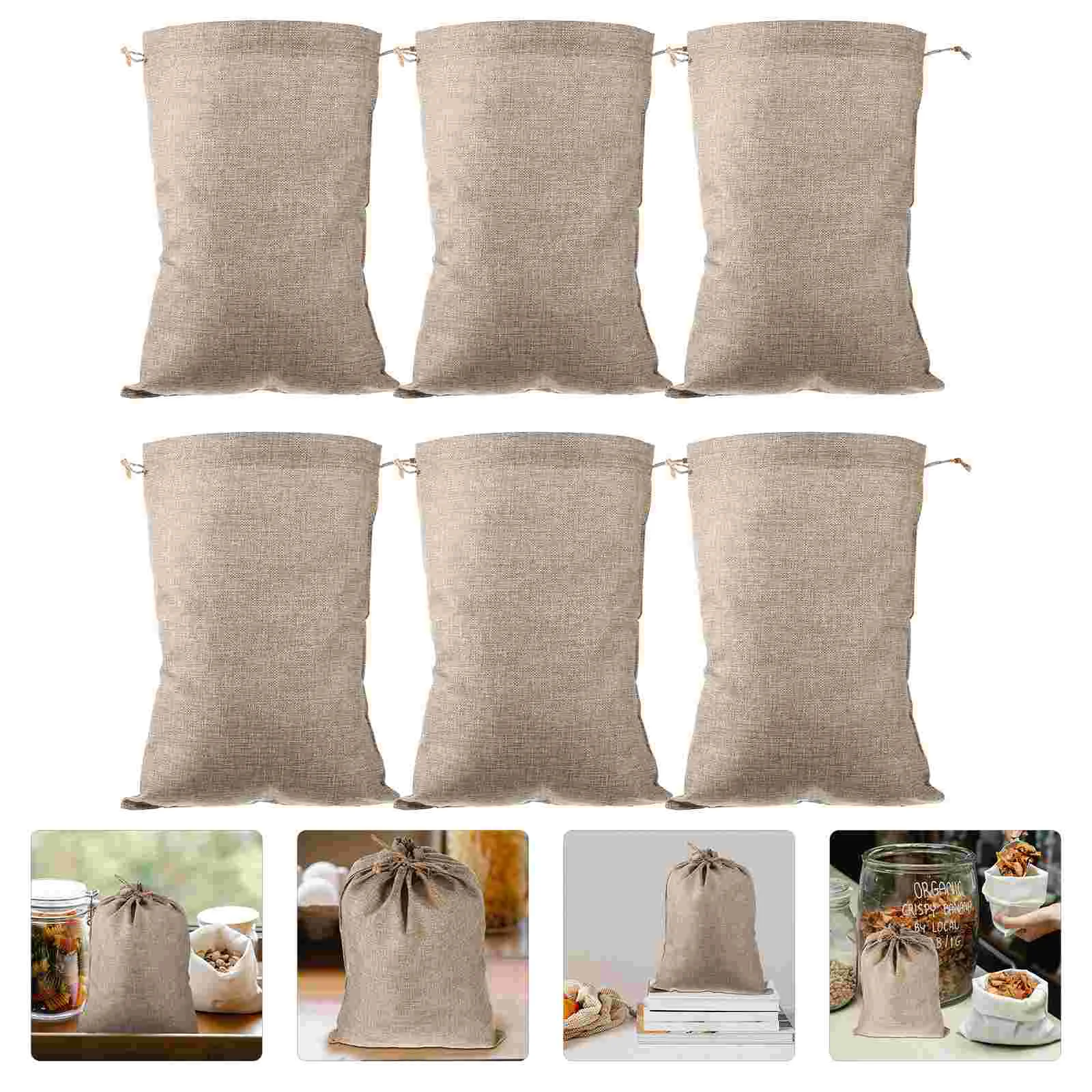 6 Pcs with Drawstring Burlap Bag Vegetable Bags Reusable Gunny Sack Food Storage Pouch