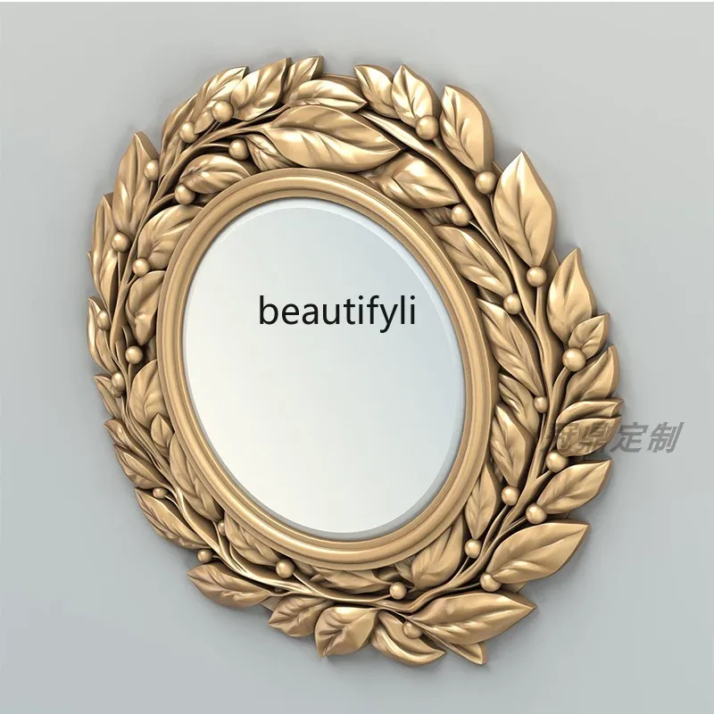 Decorative Mirror round Classical Art Carved Hallway Fireplace Mirror Retro Creative Wall Decoration Mirror Wall Hanging