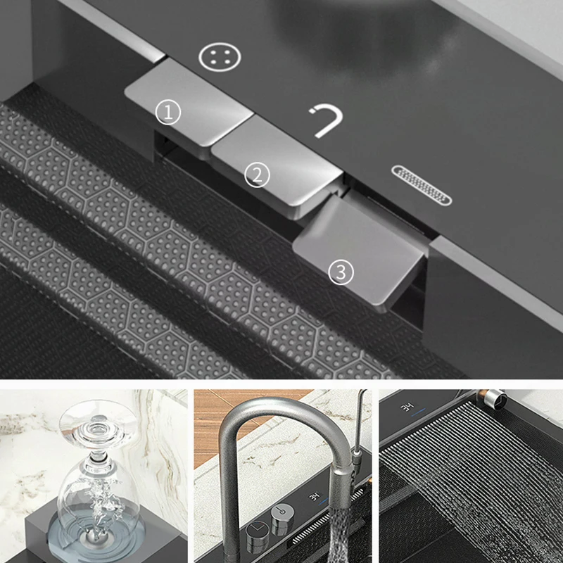 Digital Display Waterfall Sink Basin Large Single Slot 304 Stainless Steel Sink With Waterfall Faucet For Kitchen Renovation