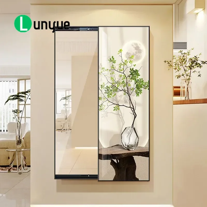 Small Fresh Green Plant Push Pull Full Body Mirror Decorative Painting Hidden Entrance Door Porch Hanging Art Fit Mirror