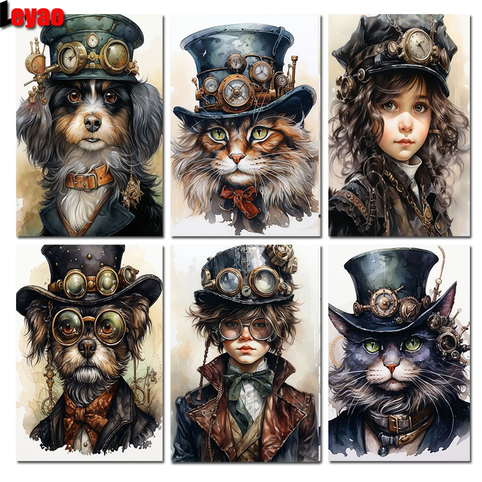 

Steampunk Animals DIY Mosaic Diamond Painting Cat Dog needlework Diamond Embroidery Religion For Home Decor