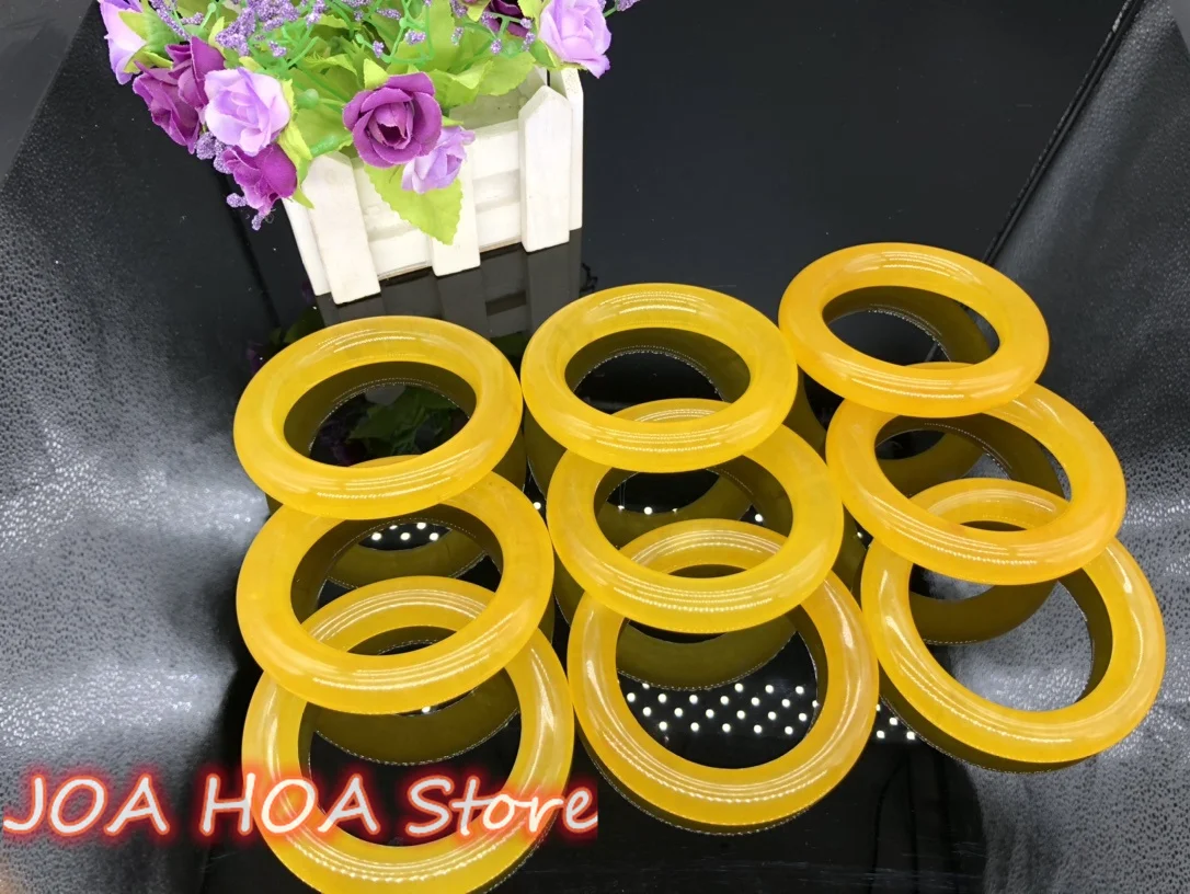 Newest High Ice Thick Round Jade-Bracelet Ice Transparent Yellow Quartz Jade Fossil Bangle Jadeite Fashion Handring Fine Jewelry