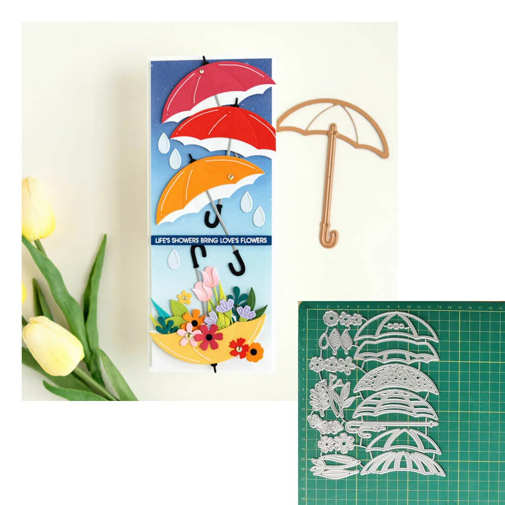 

Umbrella and Flowers Metal Cutting Stencils DIY Scrapbooking Paper photo Cards Embossing Dies