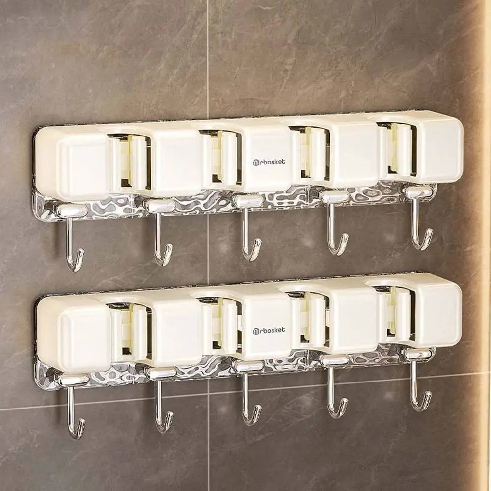 

Plastic Mop Broom Holder Self-Adhesive Anti-Slip Broom Hanger Shelf Wall Mounted Space Saving Broom Storage Rack Kitchen