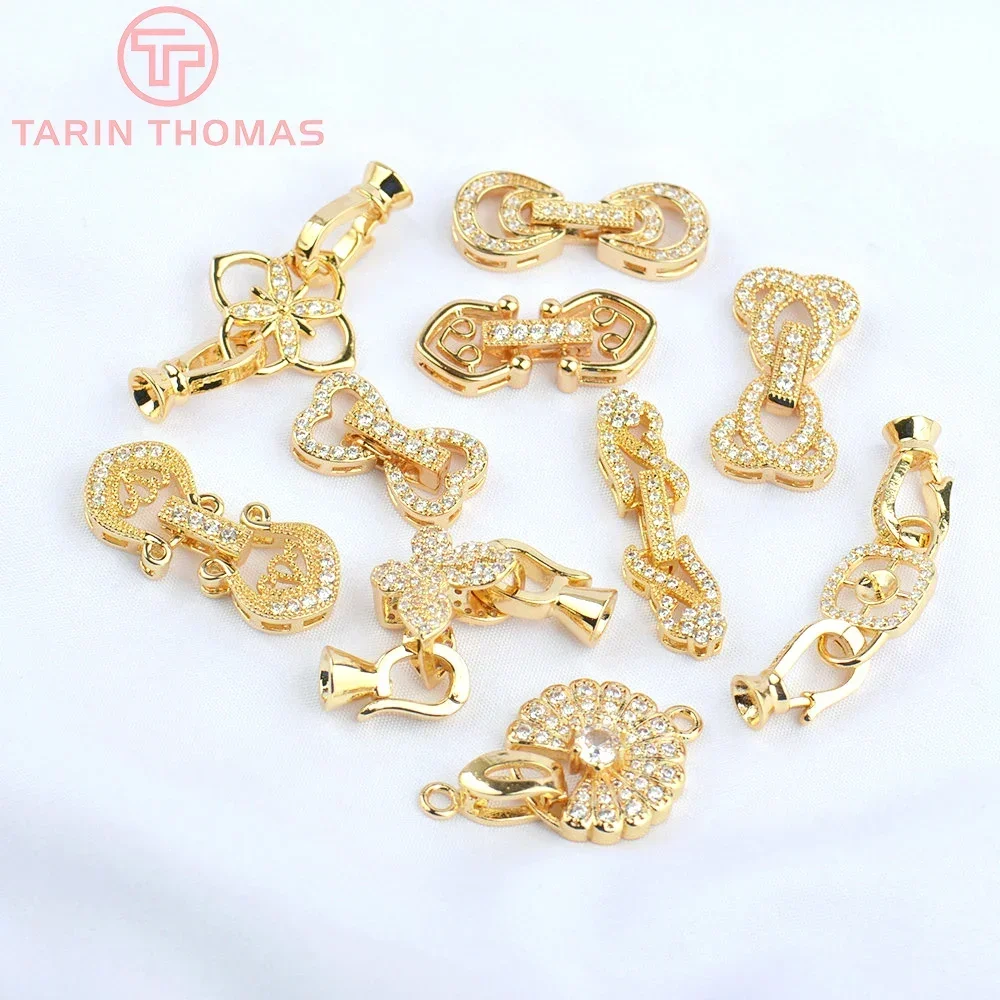 (5057) 9x37MM 24K Gold Color Brass with Zircon Bracelet Connector Clasp High Quality Diy Jewelry Accessories Wholesale