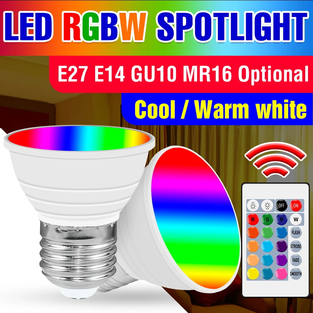 

E14 Color Change RGB Bulb E27 LED Spotlight MR16 Lampara 15W Atmosphere Bulb 220V Smart Light For Home Decor GU10 Magic Bulbs