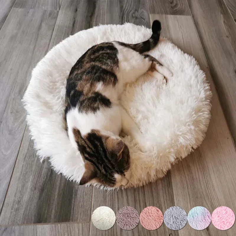 Plush Cat Bed Mats Round Pet Bed for Cats Small Dogs Soft Fleece Pet Sleeping Mat Kitten Puppy Nest Pet Cushion Cat Accessories