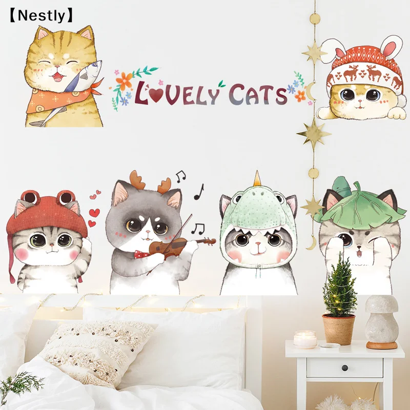 Hand painted cat creative wall stickers home living room decoration vinyl wall stickers DIY children door mural wallpaper〔Nest〕