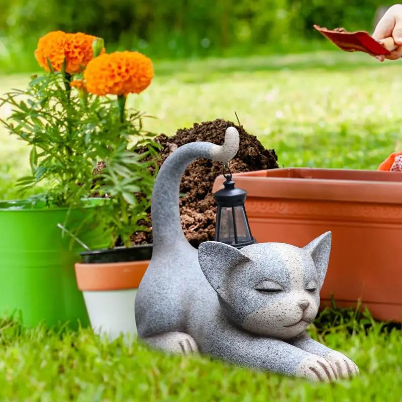 

Cat Outdoor Figurine Lights Resin Kitten Figurine Lantern Solar Garden Statue Solar Garden Decor Cat Figurine Solar Garden