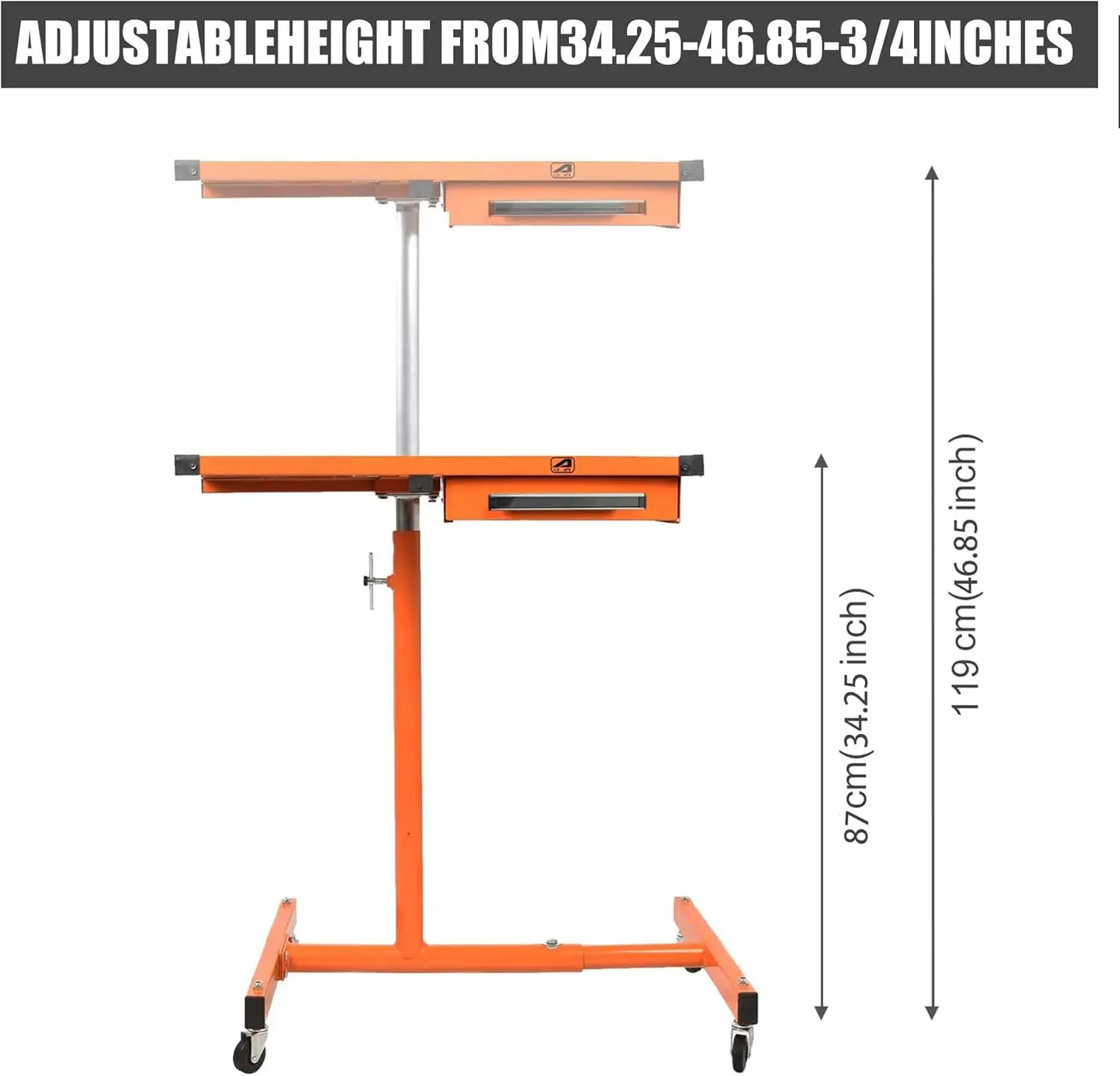 ES8 Heavy Duty Adjustable Work Table with Drawers, Rolling Tool Tray with Wheels of 220lbs Capacity