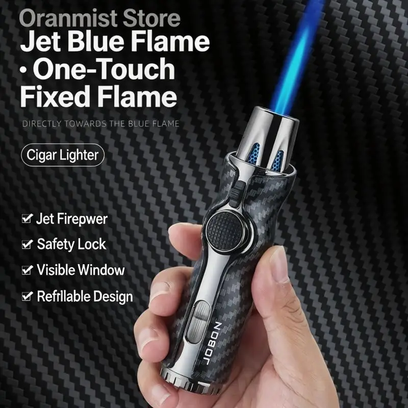 JOBON Strong Blue Flame Inflatable Lighter Windproof Flame Visual Gas Window Design Safety Lock Design One Key Fixed Flame