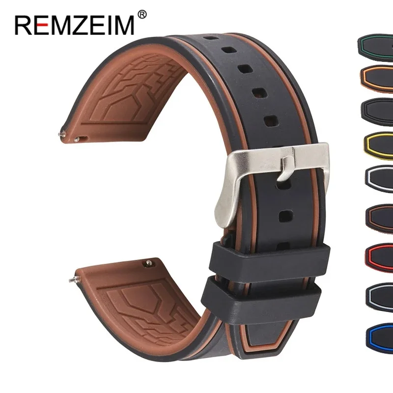 REMZEIM 20mm 22mm Universal Silicone Sport Strap Quick Release Fashion Stitching Waterproof Rubber Watchbands Watch Accessories