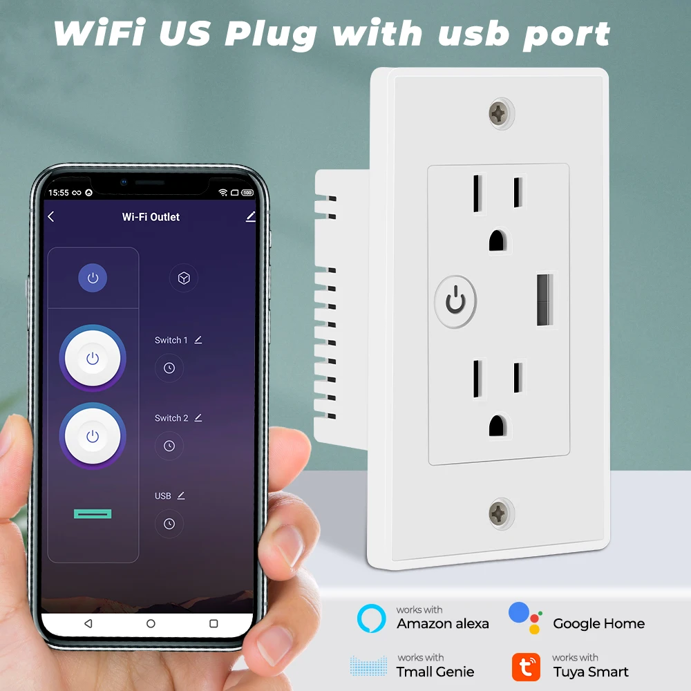 2 In 1 Tuya Wifi Smart Socket Us Plug Outlet Charger Usb Charging Timing Life App  For Google Home Alexa Tmall Genie