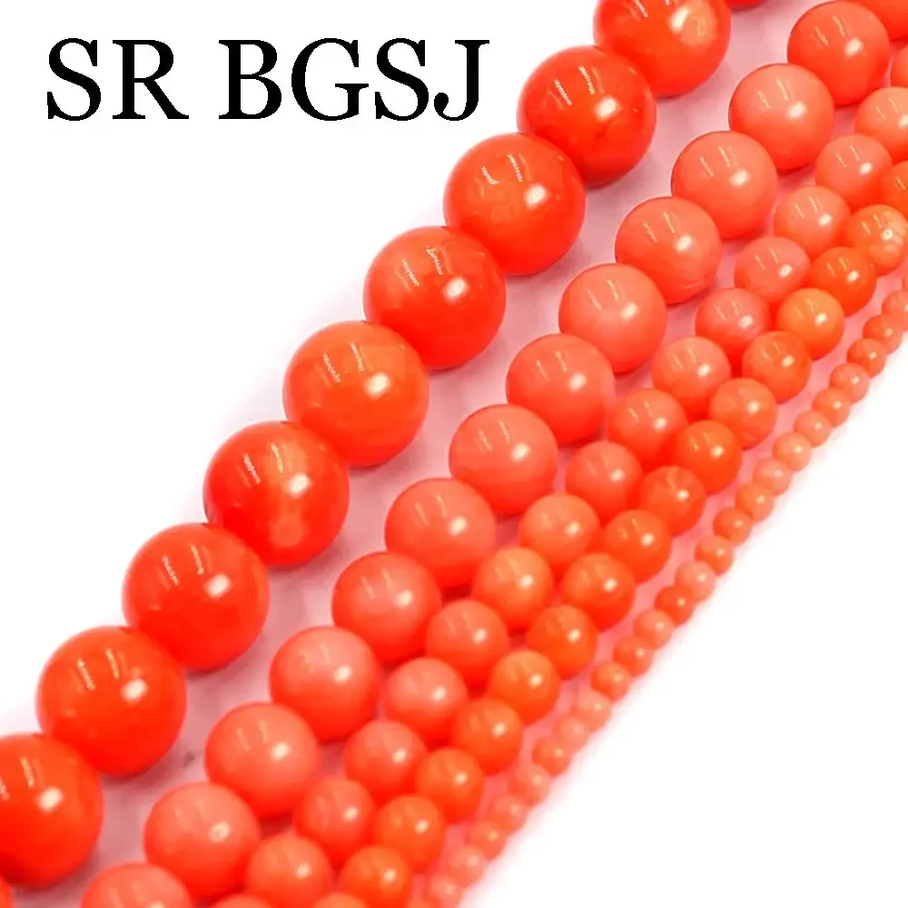 2-9mm Round Natural Sea Bamboo Orange Sea Bamboo Coral Jewelry Making Loose Beads 15inch