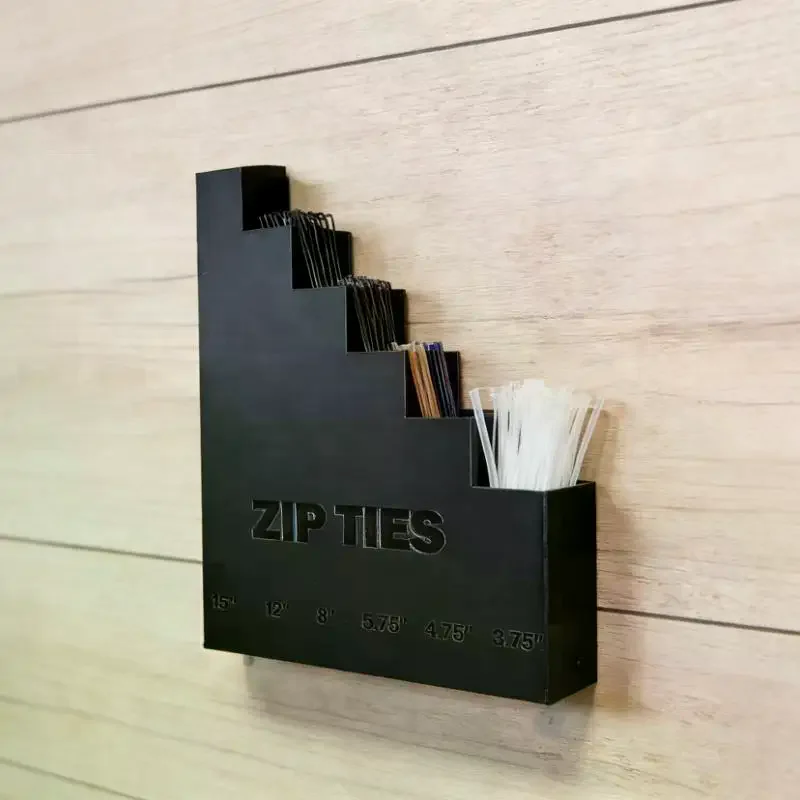 Wall Mounted Zip Tie Storage Holder 6 Labeled Size Compartments Easy Install Organizer for Workshop Garage Shed