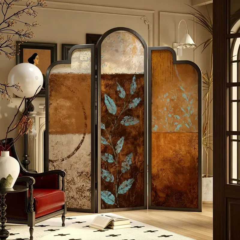 for French Wabi Sandy Wind Solid Wood Folding Screen Partition for Living Room Entrance B&B Hotel Movable Folding Decoration