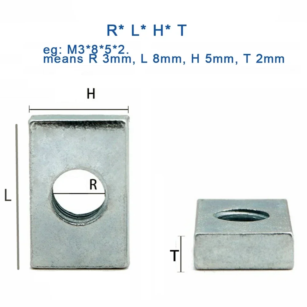 Tuercas cuadradas rectangulares, accesorio de perfil de aluminio y acero al carbono Chapado en Zinc, 10-50 piezas, M3, M4, M5, M8