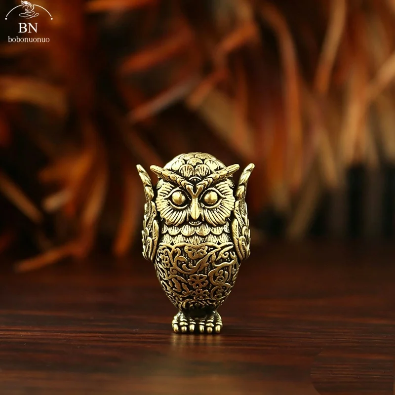 Vintage Solid Brass Owl Statue Ear Covering Animal Sculpture Desktop Home Office Decor Bookshelf Decoration Unique Gift Ideas