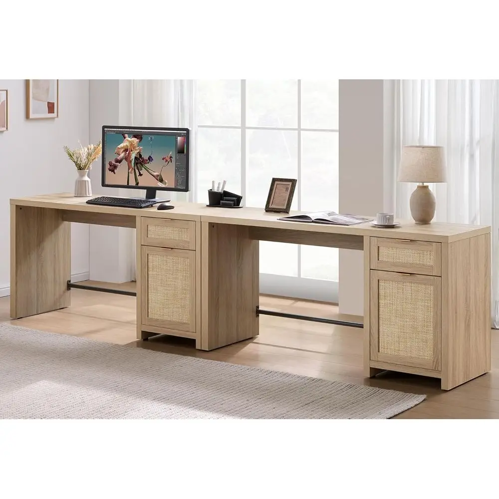 

Настольный набор из светлого дуба в стиле бохо 59, со шкафом для хранения для домашнего офиса, кабинета, гостиной