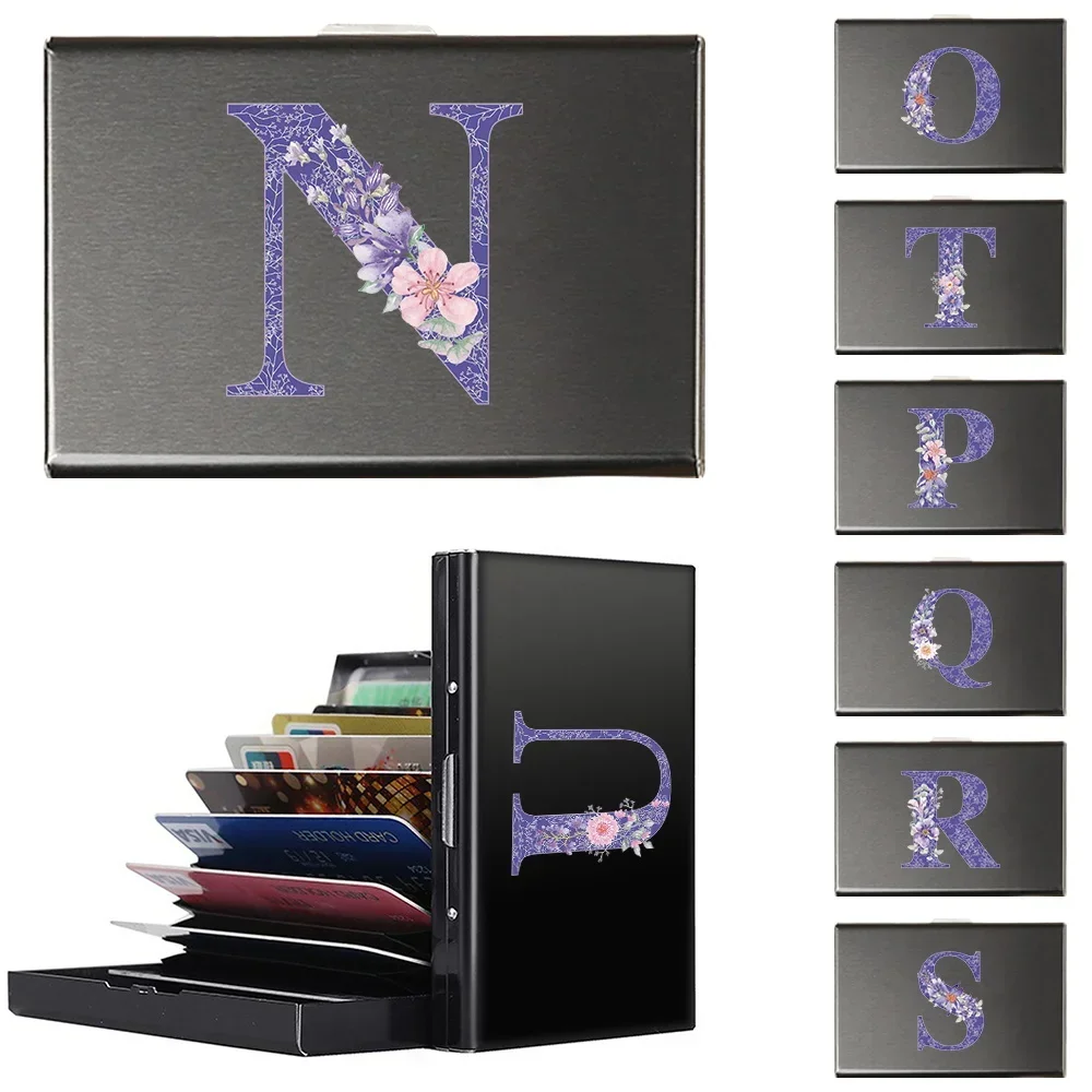 

Credit ID Metal Box Smart Card Holder Mini Case Cover Shell Metal RFID Credit Smart Card Box Purple Flower Series ID Cards Case