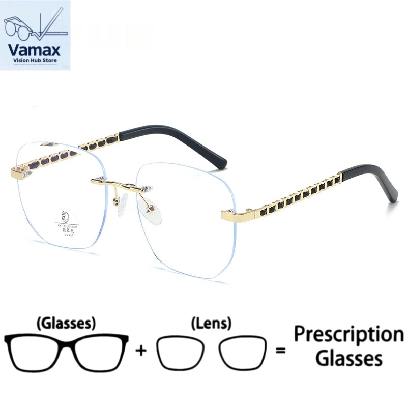 

VAMAX Small Elegant Frameless Eyeglasses Women Anti Blue Light Customizable Prescription Weave Ins Style
