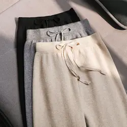 Calça larga, monocromática elástica de cintura alta, elegante, solta, alongada, reta, de malha, moda, outono, inverno