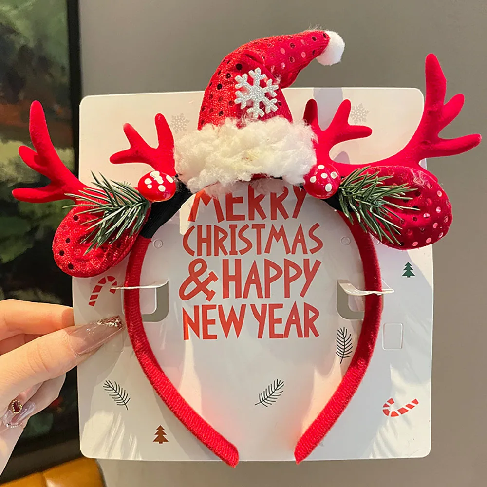 إكسسوارات شعر لطيفة، عصابة رأس مخملية لعيد الميلاد، عصابة رأس على شكل قرن الوعل الرنة، صديقة للبيئة، ربطة شعر مخملية حمراء على شكل قرن الوعل #5