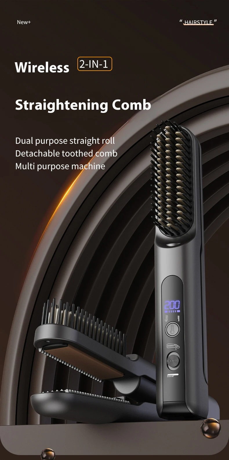 Wireless Direct Hair Styling Brush - Dual-purpose, Long-lasting, Shaping, Small Fringe, Mini Straightening Clamp