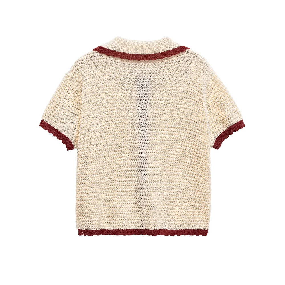 سترة نسائية محبوكة بأكمام قصيرة وياقة بولو على الموضة الجديدة، شورت محبوك بسيط بخصر عالٍ #3