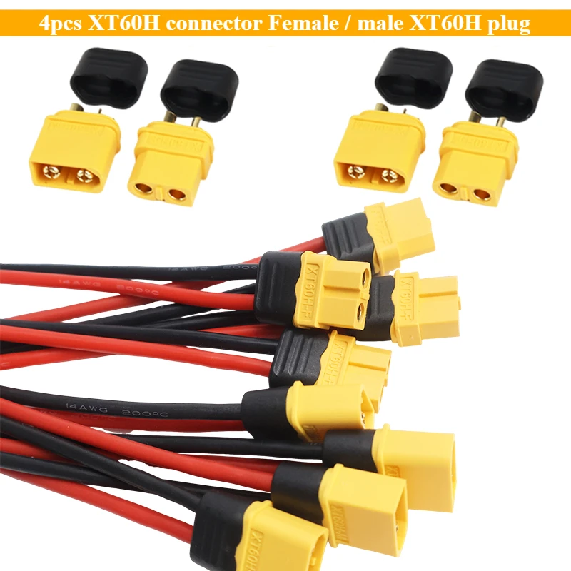 4pcs XT60H Connector Female / Male XT60H Plug 14 AWG Silicon Wire with Sheath Housing for RC Lipo Battery Rc Cars Fpve Drones