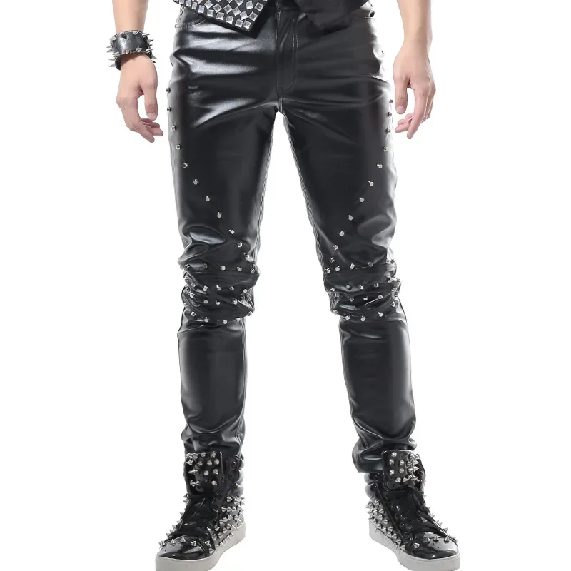 

Jazz Dance Costumes Leather Pants Micro-Elastic Black Clothes Male Rock Singer Dj Bar Nightclub Prom Performance Wear Men DT819