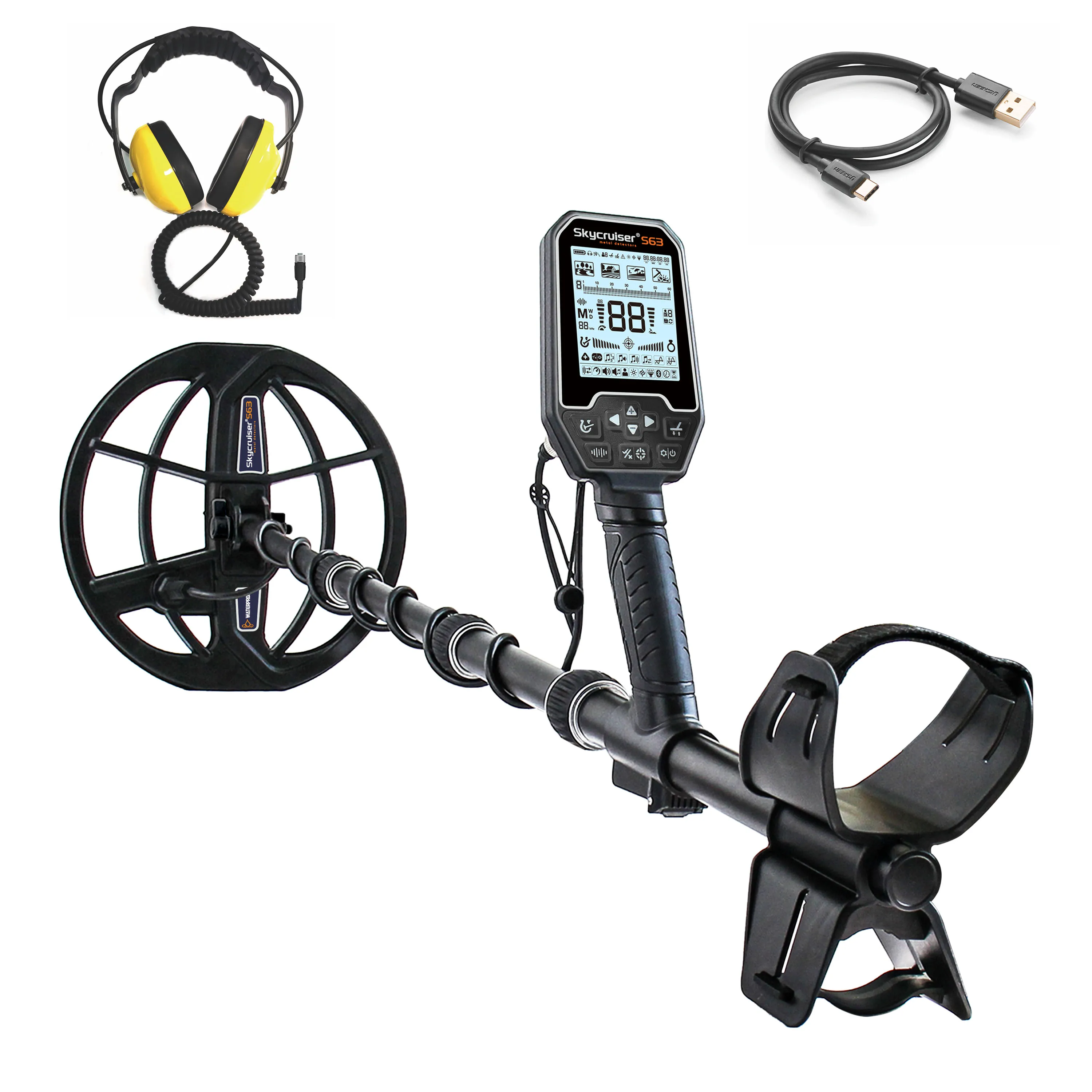 S63 Tragbarer wasserdichter Metalldetektor IP68 Golddetektor 11'' Spule 3M Tiefe Schatzsucher 10ft Unterirdischer Golddetektor