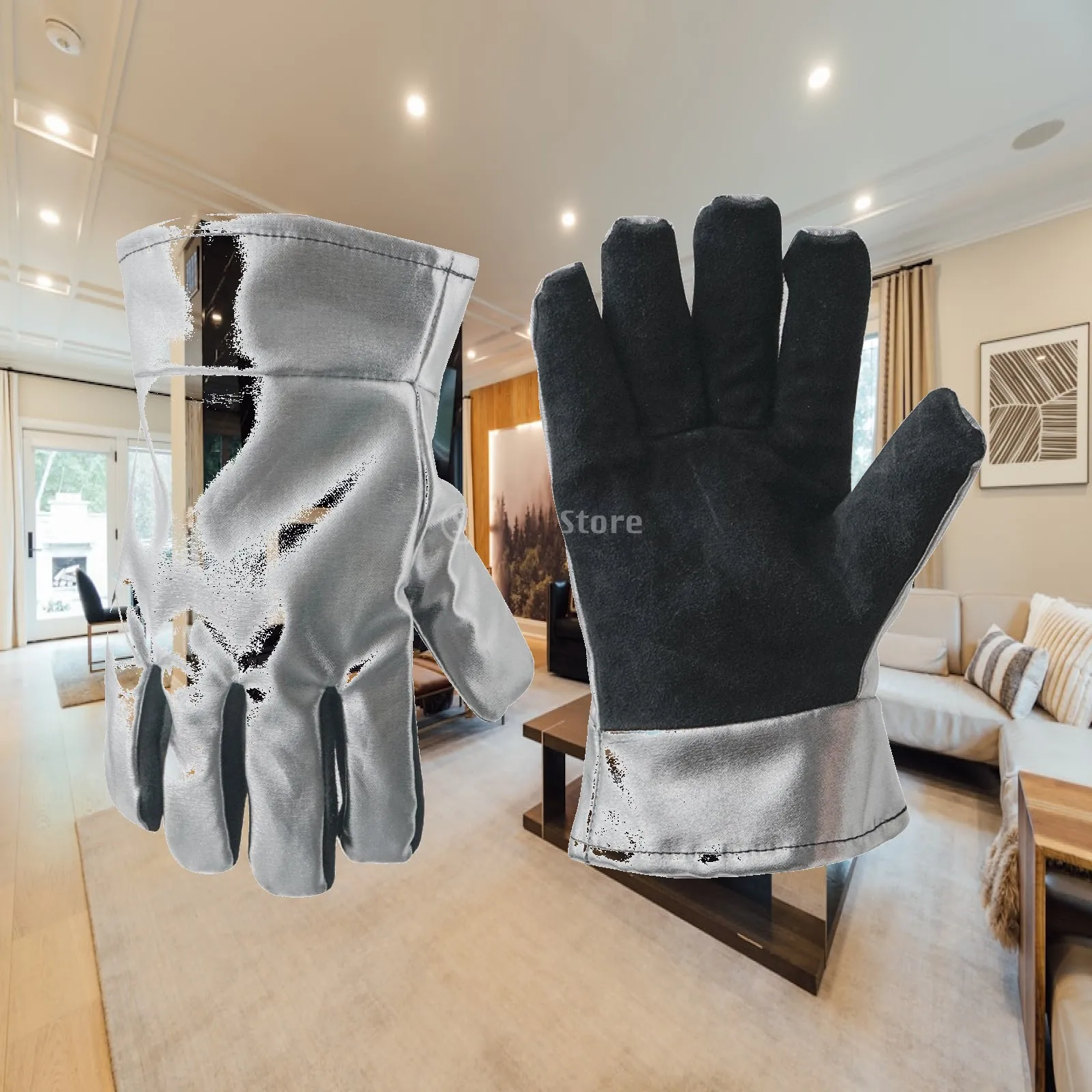 Five-Finger Heat Glove Fireproof Fire-Resistant Work Glove Oven Gloves with Extended Cuff Long-Lasting for Outdoor Camping