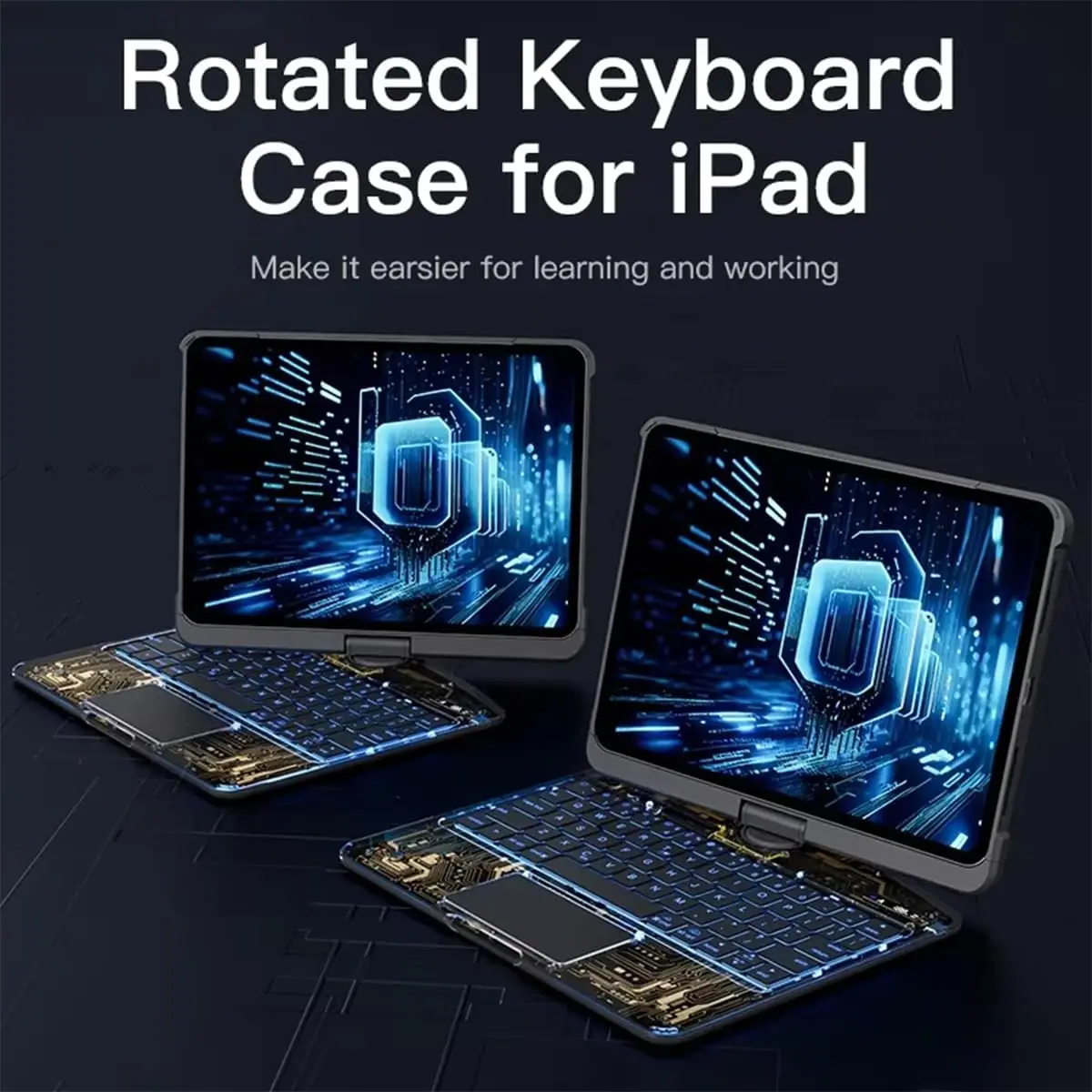 حافظة لوحة مفاتيح لوحة اللمس لجهاز iPad 11/13 بوصة الكل في واحد لوحة التتبع لوحة المفاتيح السحرية Ipad Air 6 Pro M4 مقاومة للسقوط 360 °   دوران