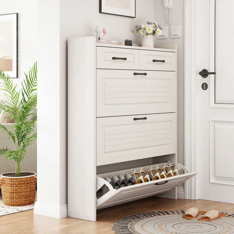 

Wooden Shoes Rack Cabinet White Customized Height 128.1cm Shoe Storage Organizer Shoes Cabinet For Entryway Narrow