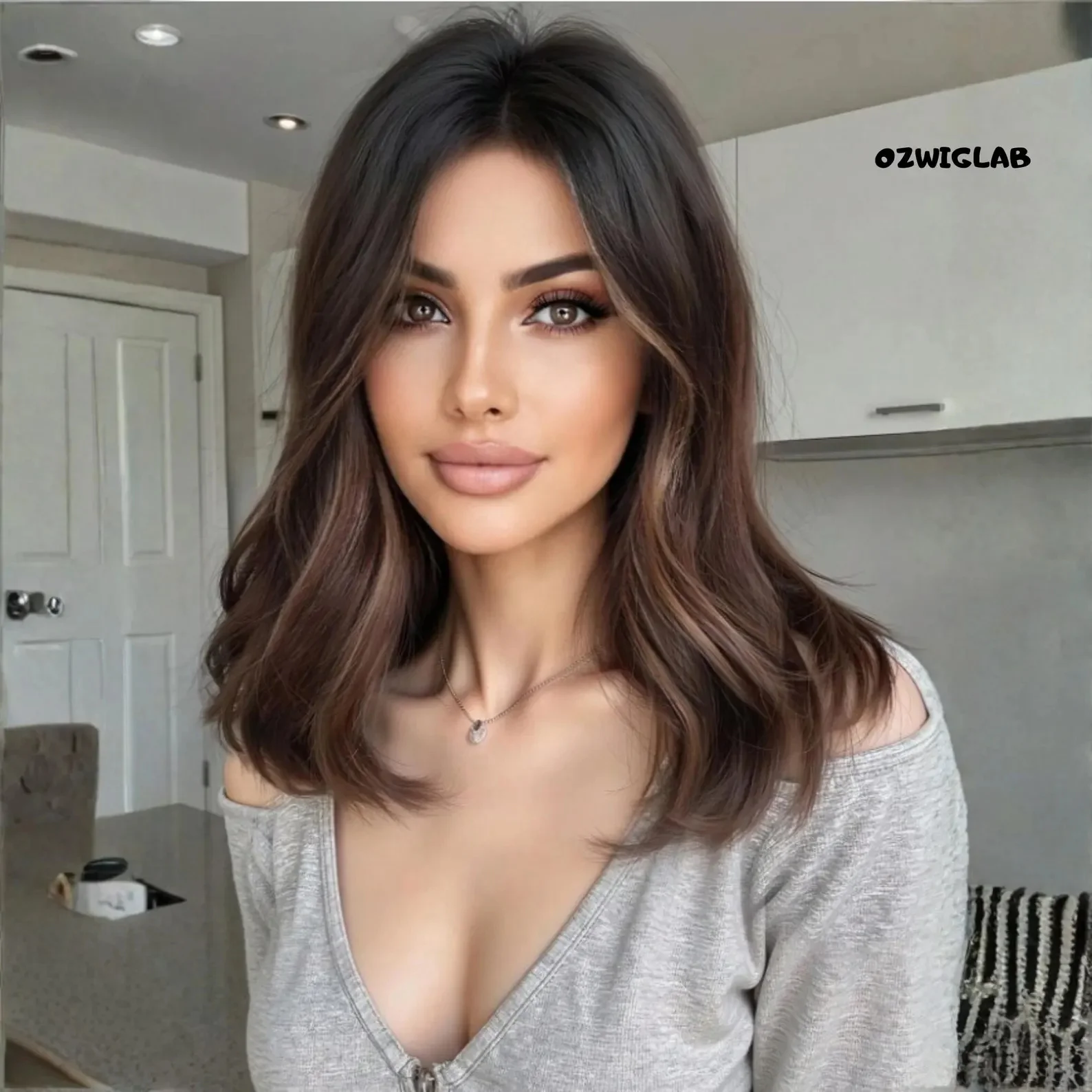 Brown Highlights Synthetic Wig Medium Length Wavy Layered Hair for Women Fiber Wig Daily Style on Clearance Sale