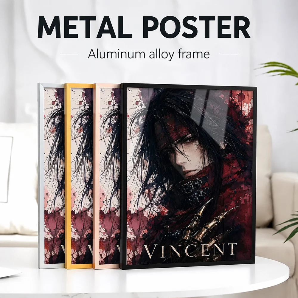 Vincent Valentine Final Fantasy Framed Aluminum Metal Poster Customized Photo Enchanting Graphic Style Wall Art For Home Office