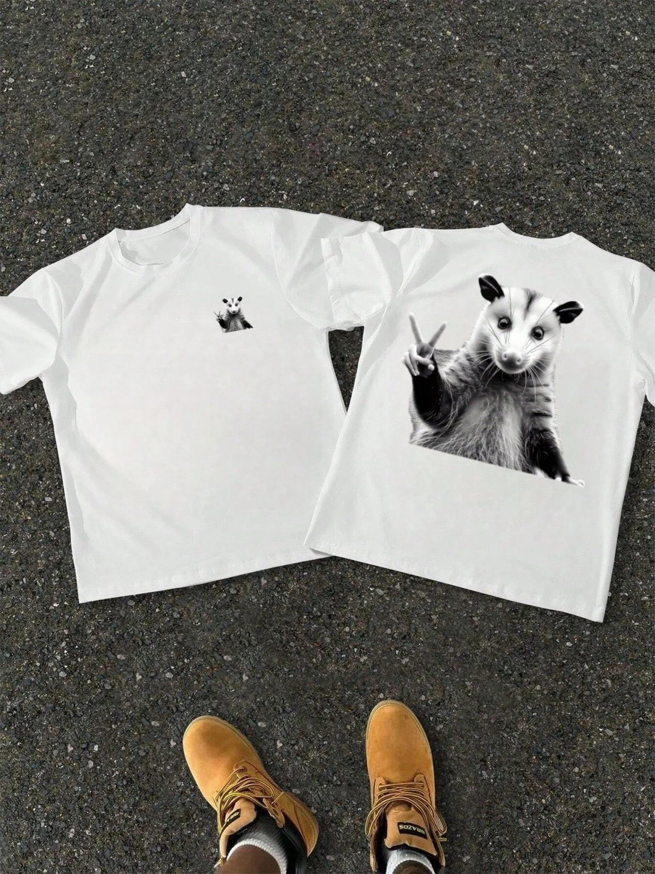 تي شيرت رجالي علامة السلام بوسوم عزر مزدوج الوجهين طباعة رقمية ثقيلة الوزن للجنسين تنفس harajuku القطن الشارع الشهير