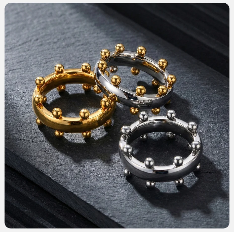 Vnox Geometrischer Perlen-Fidget-Ring für Männer, Edelstahl Anti-Stress Angstlösender Fingerring, Punk Statement Schmuck Geschenk Neu – Detail 8