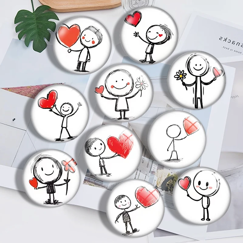Pencil-Drawing Heart  10pcs 12mm14mm/16mm/18mm/20mm/25mm Round Photo Glass Cabochon Demo Flat Back Making Findings Jewelry