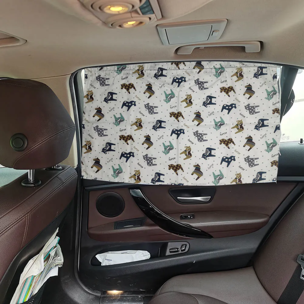 Cute Window Sunshade Cover UV Protection Cotton Baby Car Window Sunshade Cover Suction Cup Sliding Curtain for Kid Baby Children