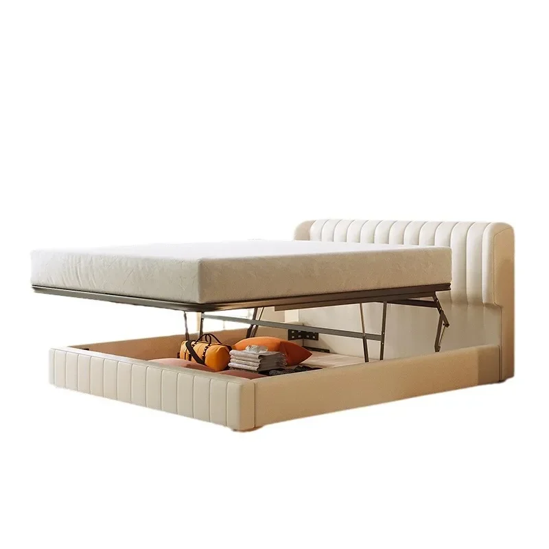 

Nordic simple modern light luxury double master bedroom marriage bed storage multi-functional soft bag double bed leather bed