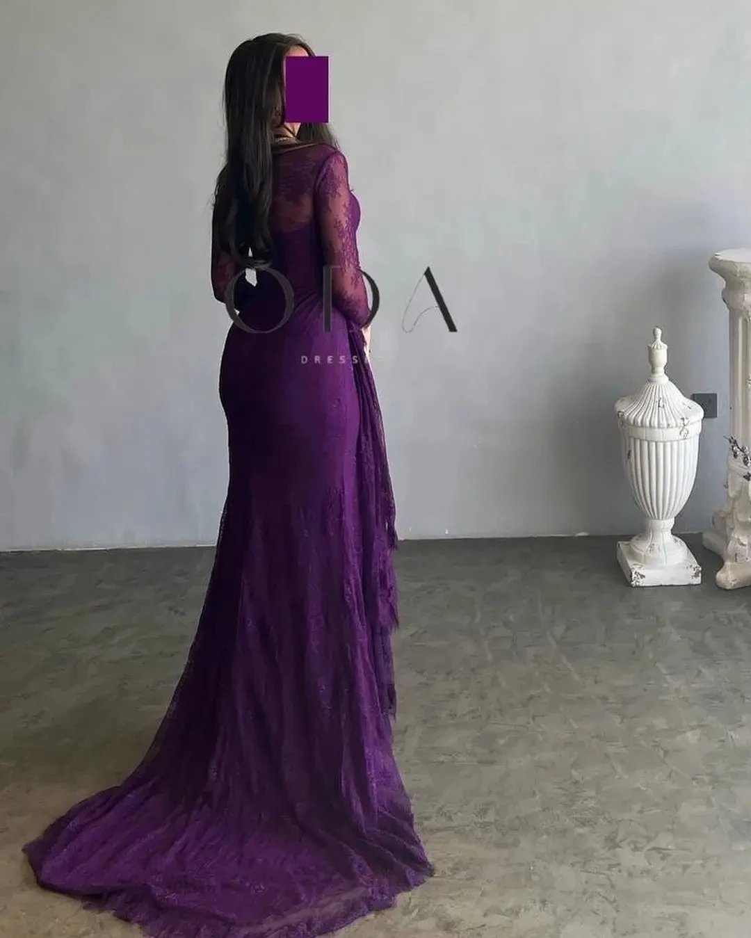 Jirocum luxo roxo renda vestidos de noite pescoço quadrado pura sobreposição sereia vestido para gala vestidos de festa de baile