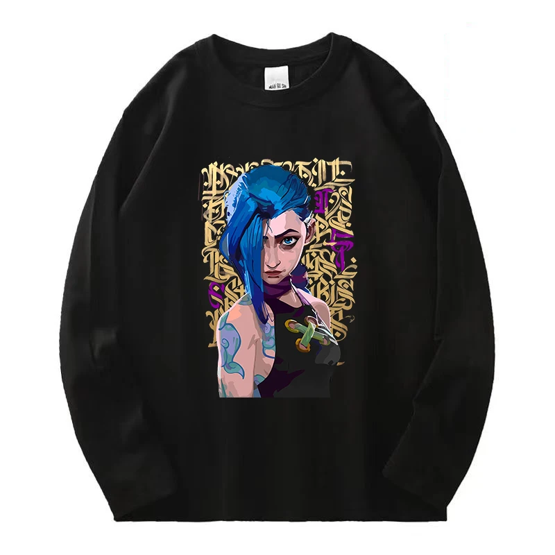 Hot Game Movie Arcane Jinx Graffiti Sweatshirt Long Sleeve for Man Women Harajuku O-neck Casual Shirt League of Legends Clothes