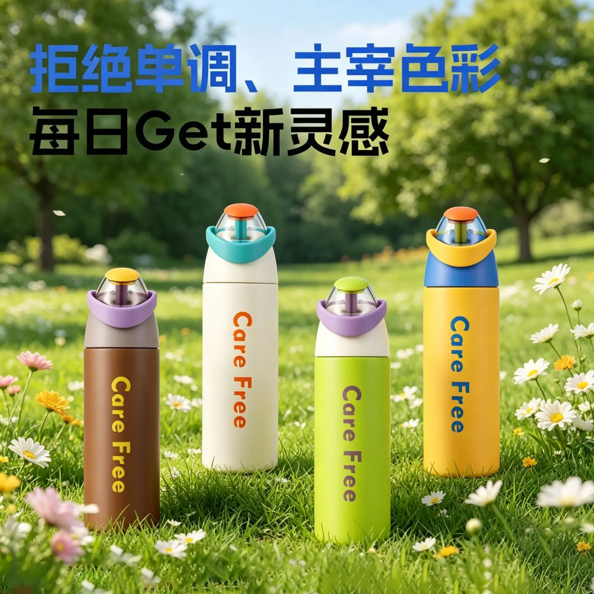 New handle sports kettle outdoor portable stainless steel thermos cup car double drinking straw water cup