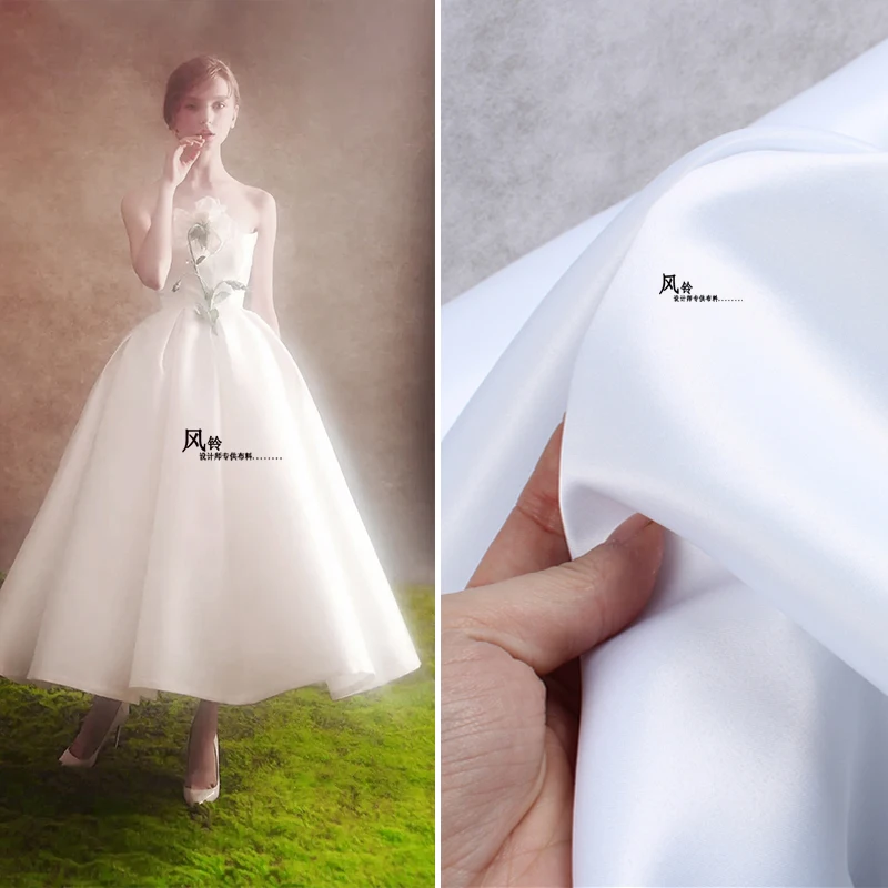 

3Meters White Dress Wedding Dress Tribute Satin Fabric Thick and Stylish High-end Custom Mercerated Satin Design Fabric