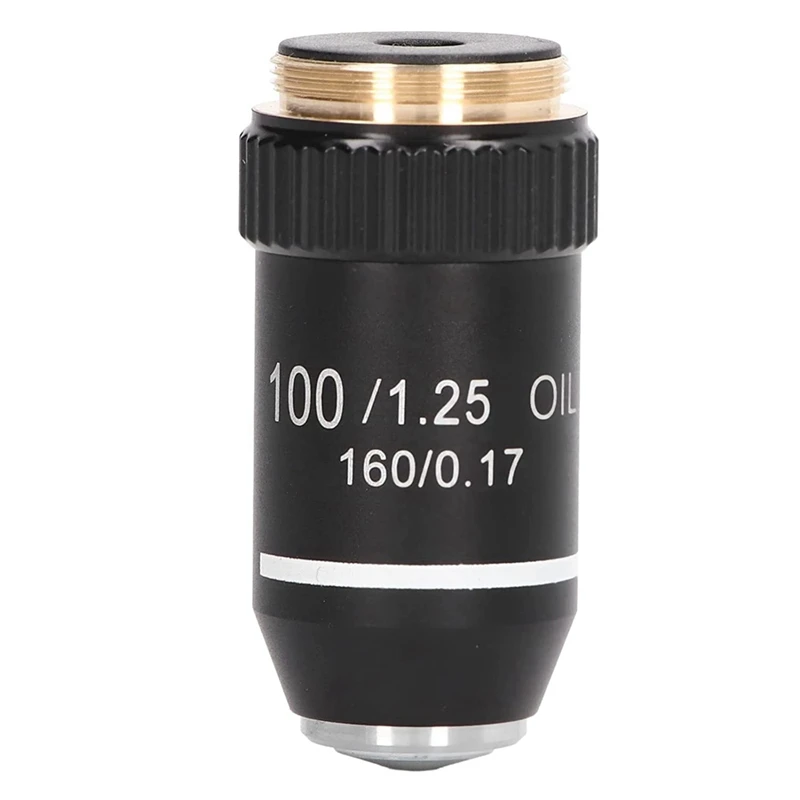 Biological Microscope Lens, 195 Achromatic Black Objective Lens 100X Oil High Power Objective Interface 20.2mm Thread