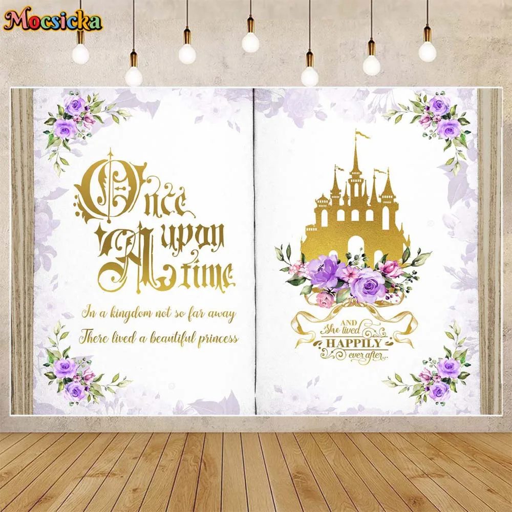 Mocsicka Once Upon A Time Magic Book Backdrop Rose Castle Kids Birthday Party Decoration Baby Shower Background Photoshoot Props