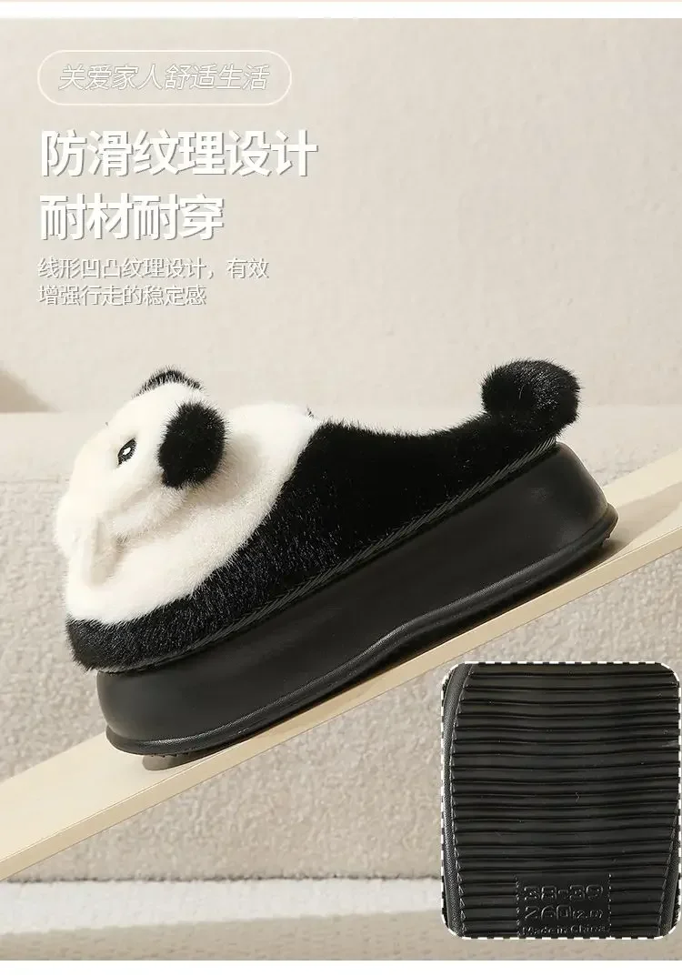 Mulheres inverno panda chinelos 2025 novos sapatos de casa de pelúcia senhoras chinelos de plataforma peluda senhoras antiderrapantes chinelos de algodão de salto alto