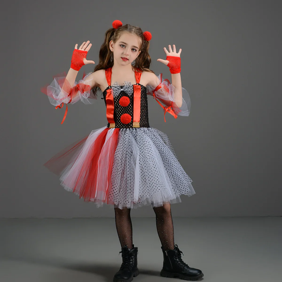 Halloween Circus Clown Funny Novel And Fashionable Polka Dot Design Mesh Tutu Dress Carnival Party Horror Theme Dress Up Apparel